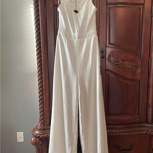 Lulu's Cream Sleeveless V-Neck Wide-Leg Jumpsuit